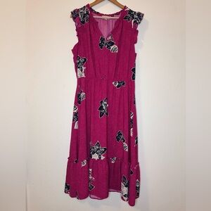 LOFT Magenta Polka Dot & Floral Dress